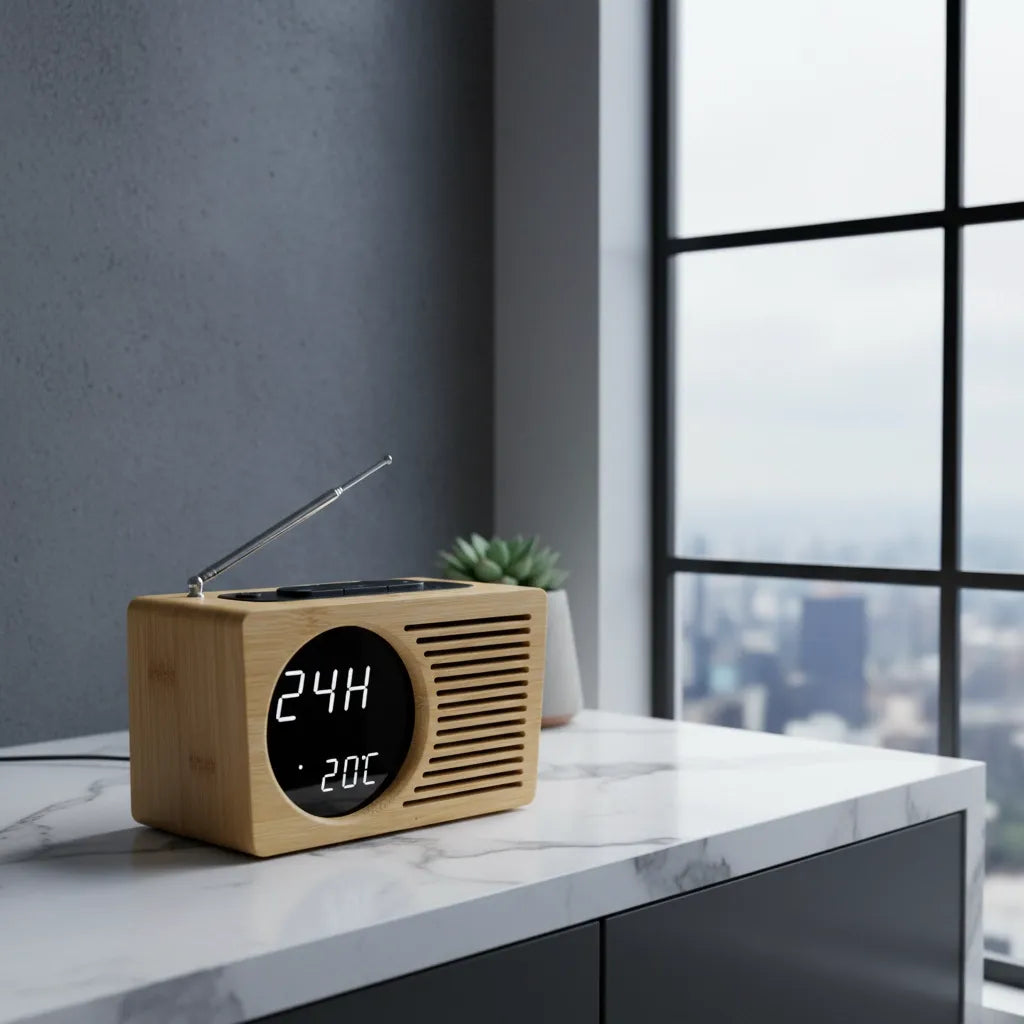 Radio Réveil FM en Bois