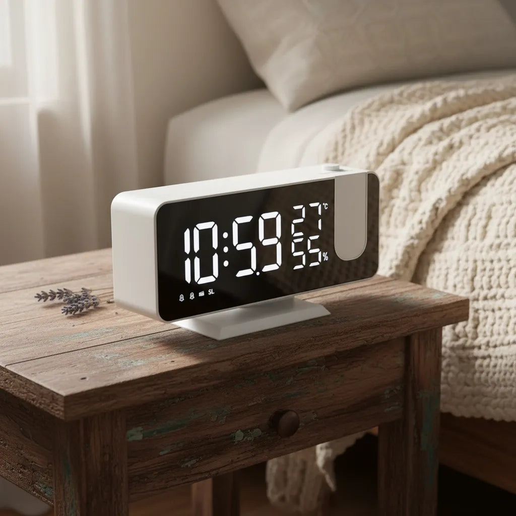 Radio Réveil LED avec Projecteur Blanc