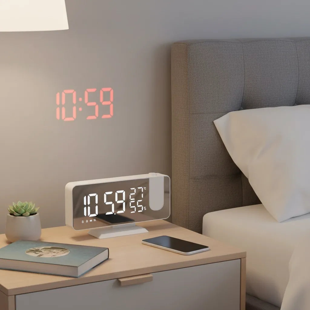 Radio Réveil LED avec Projecteur Blanc