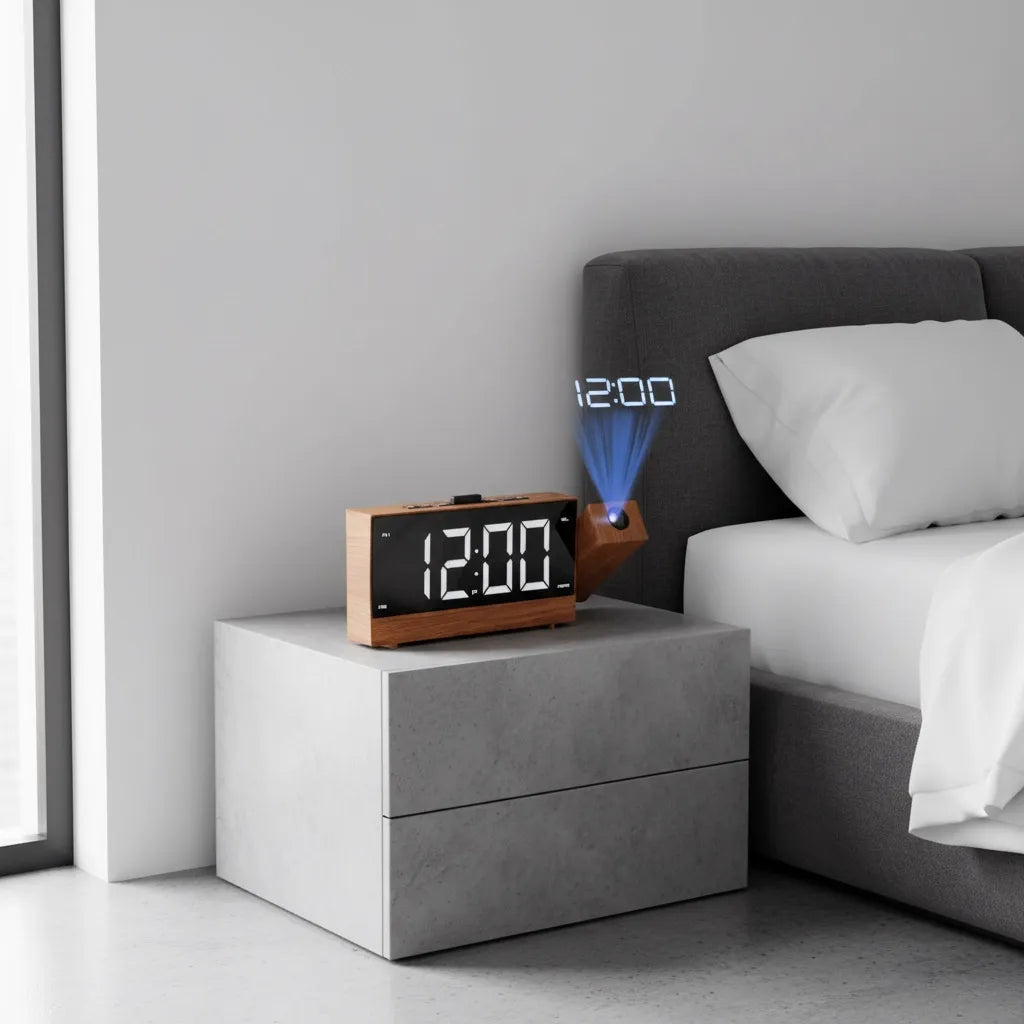 Radio Réveil Projecteur en Bois