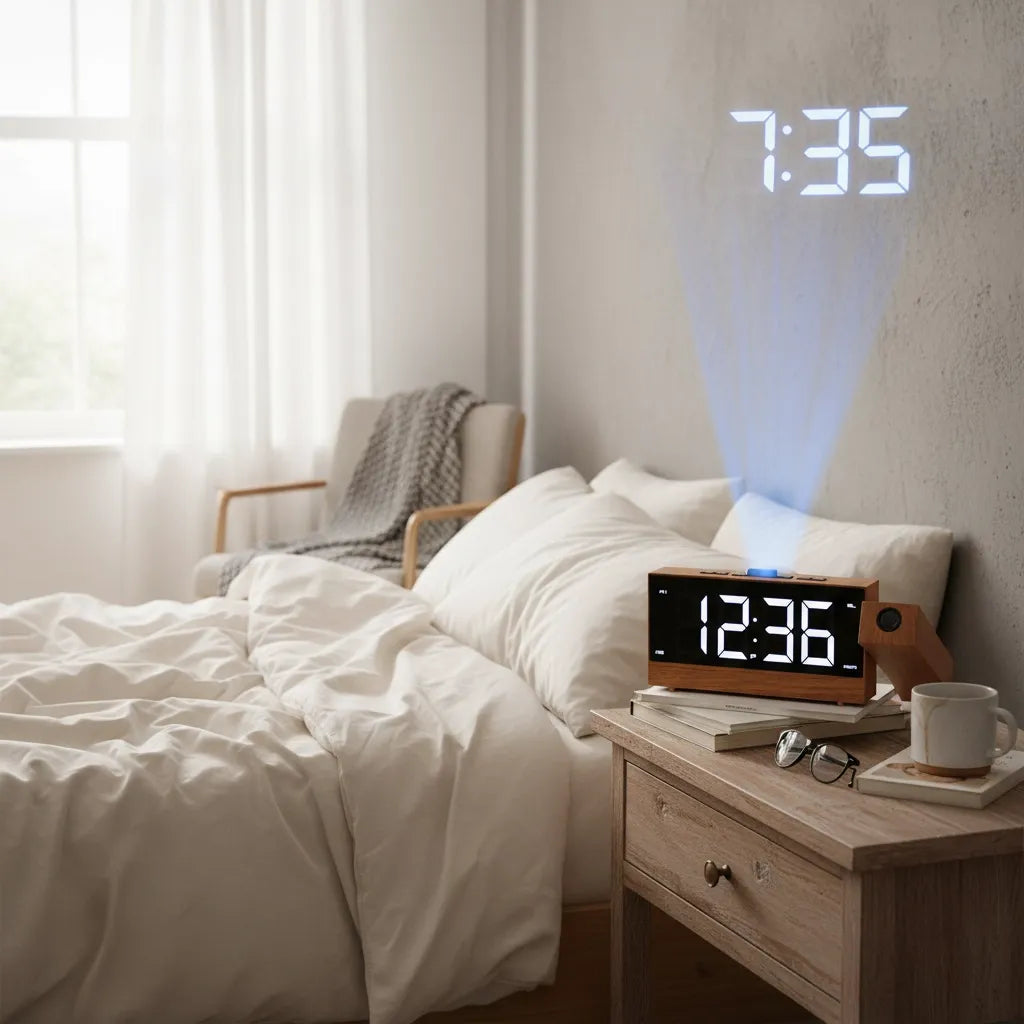 Radio Réveil Projecteur en Bois