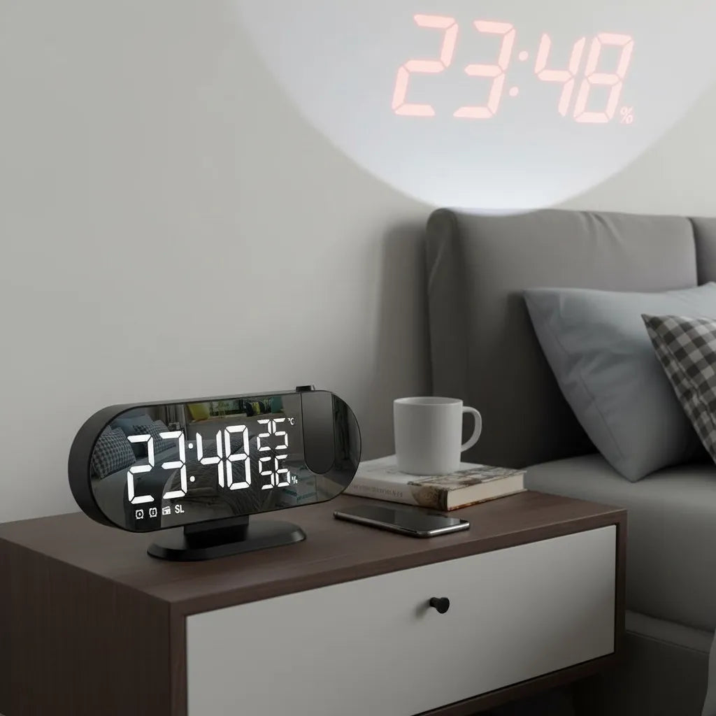 Radio Réveil Projecteur Plafond Noir