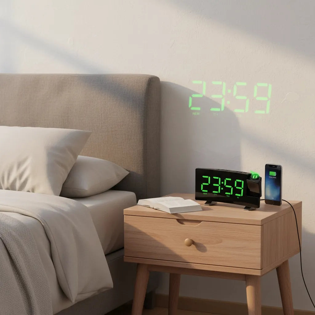 Radio Réveil Projecteur USB Noir