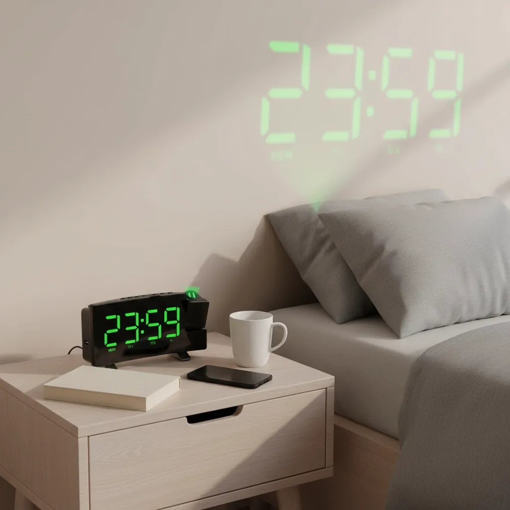 Radio Réveil Projecteur USB Noir