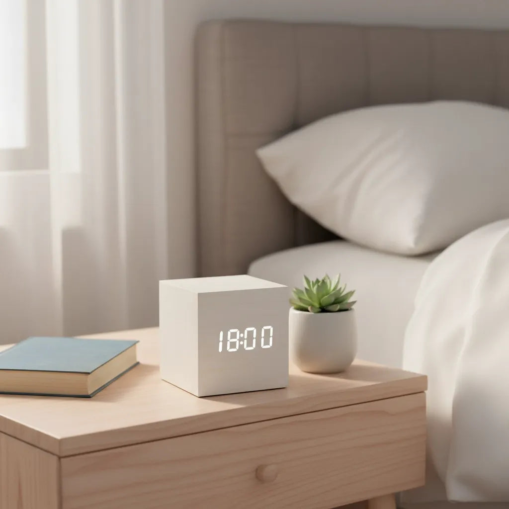 Réveil Bois Cube Numérique