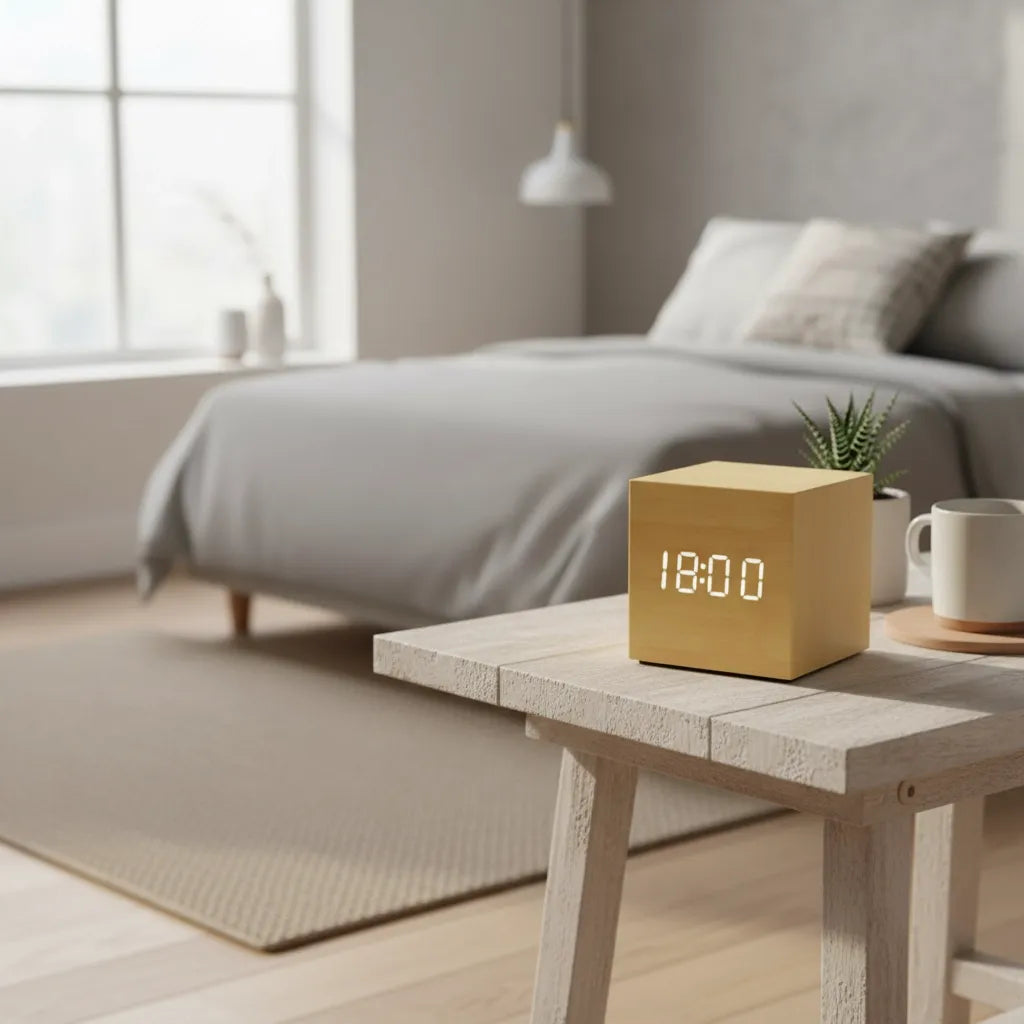 Réveil Bois Cube Numérique