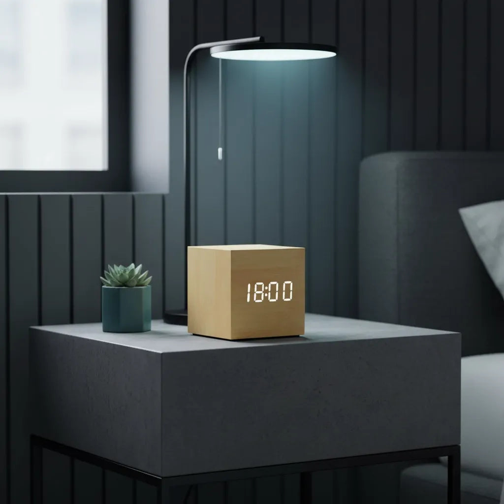 Réveil Bois Cube Numérique