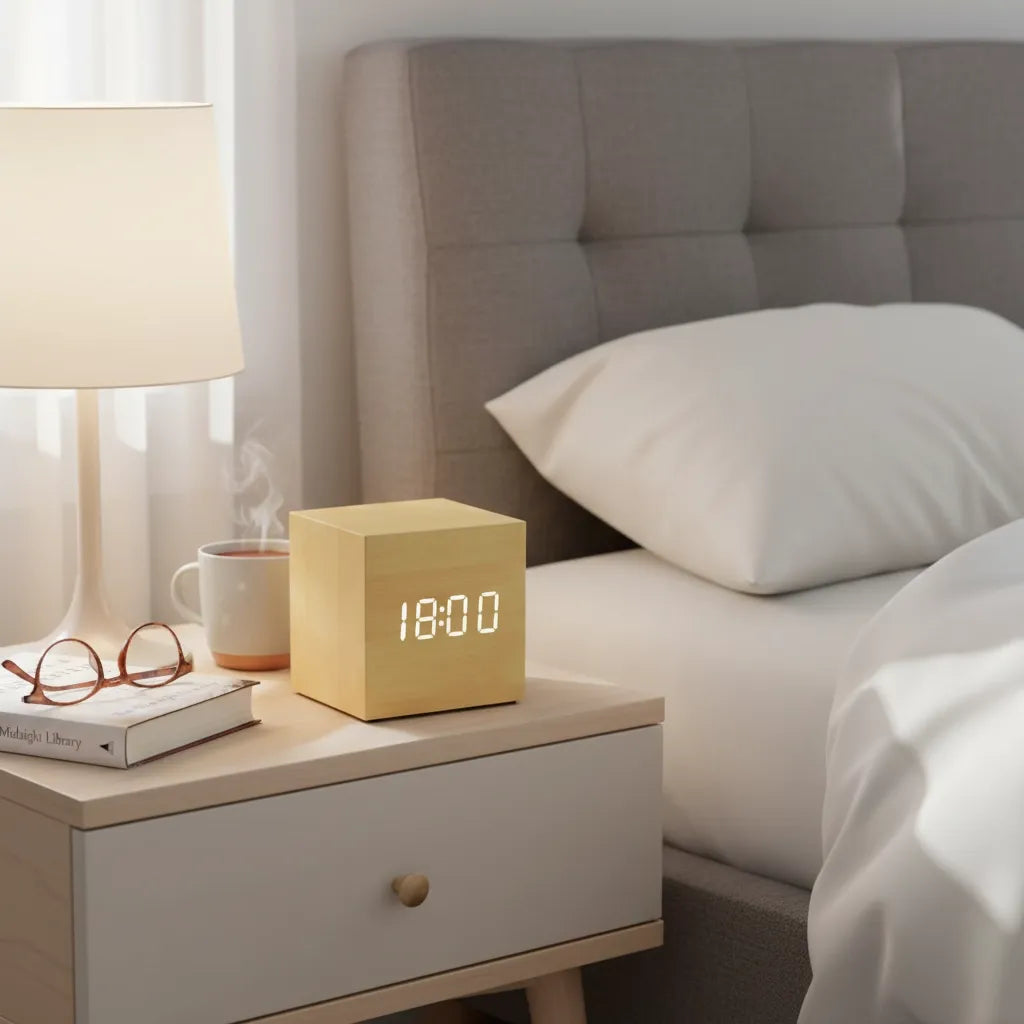 Réveil Bois Cube Numérique