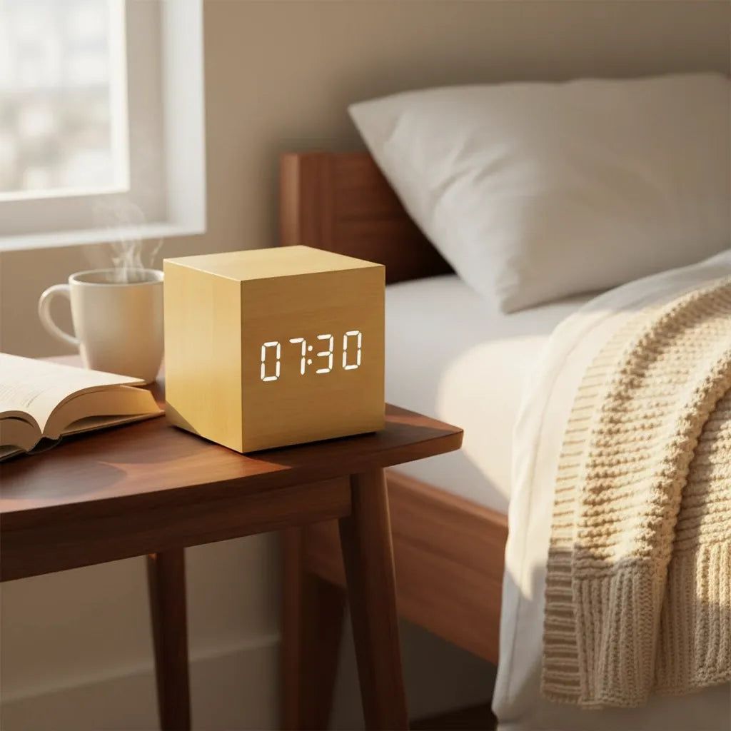 Réveil Bois Cube Numérique