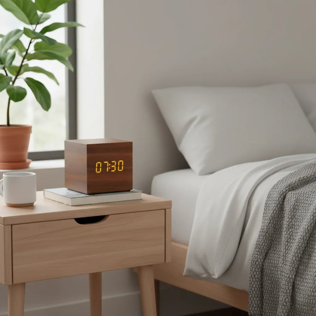 Réveil Bois Cube Numérique