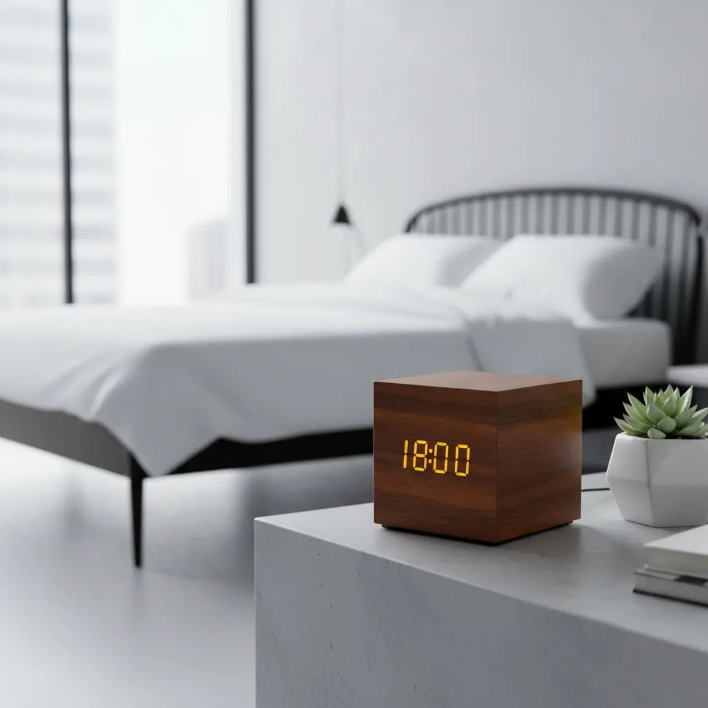Réveil Bois Cube Numérique