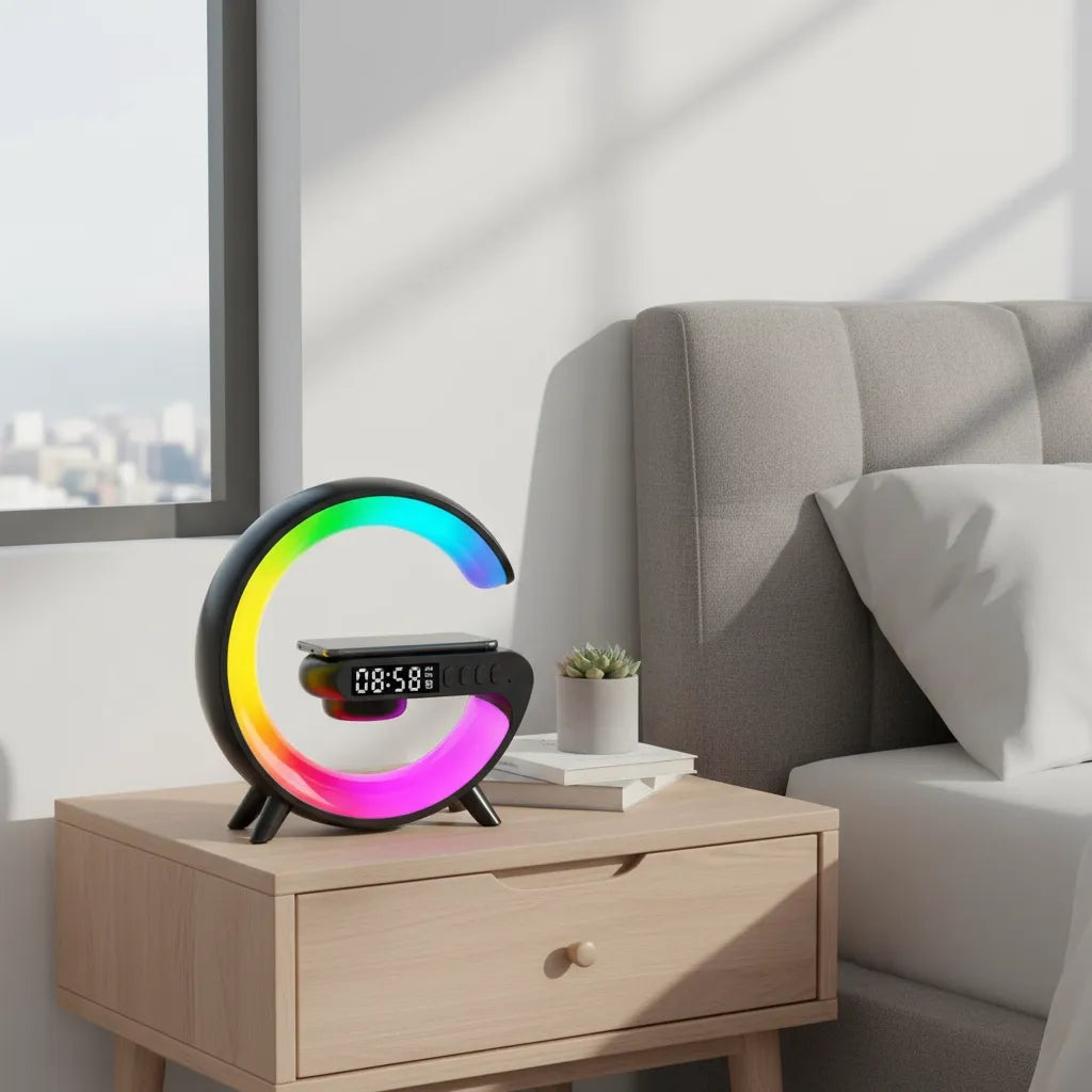 Réveil Chargeur Induction Lampe Noir