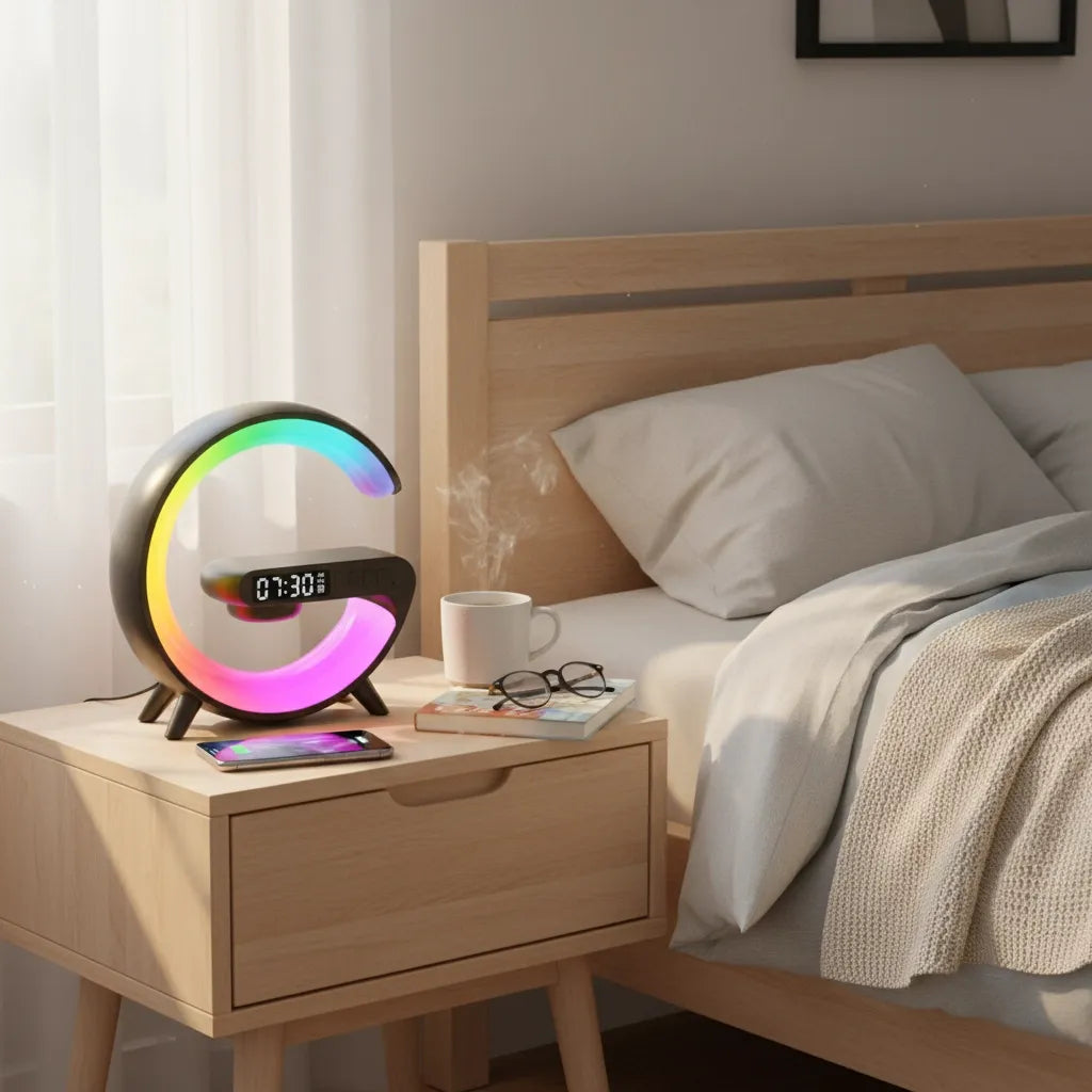 Réveil Chargeur Induction Lampe Noir