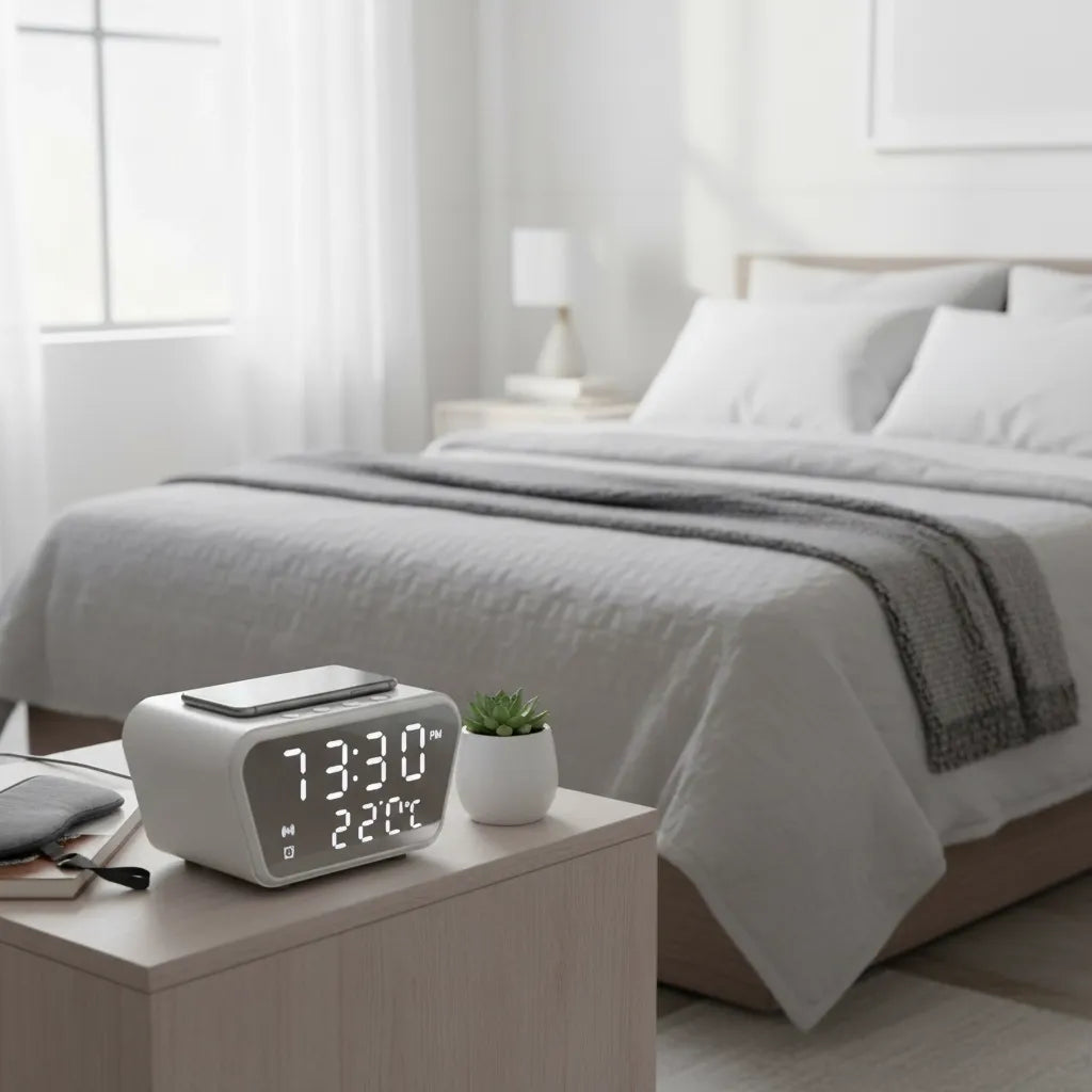 Réveil Connecté Chargeur Induction Blanc Numérique