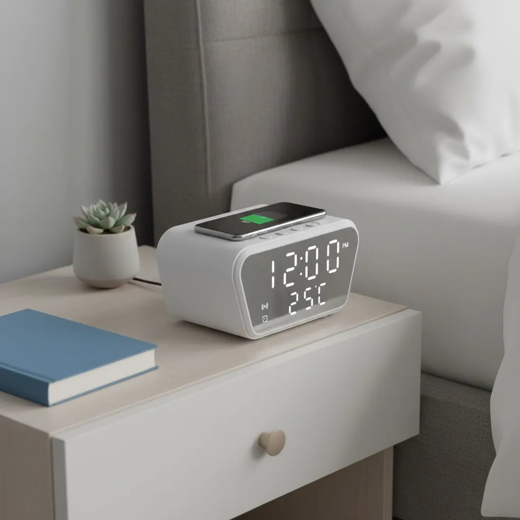 Réveil Connecté Chargeur Induction Blanc Numérique