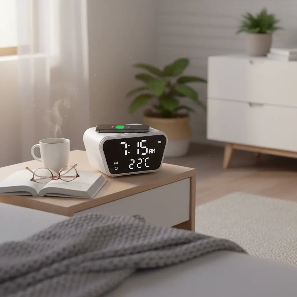 Réveil Connecté Chargeur Induction Blanc Numérique