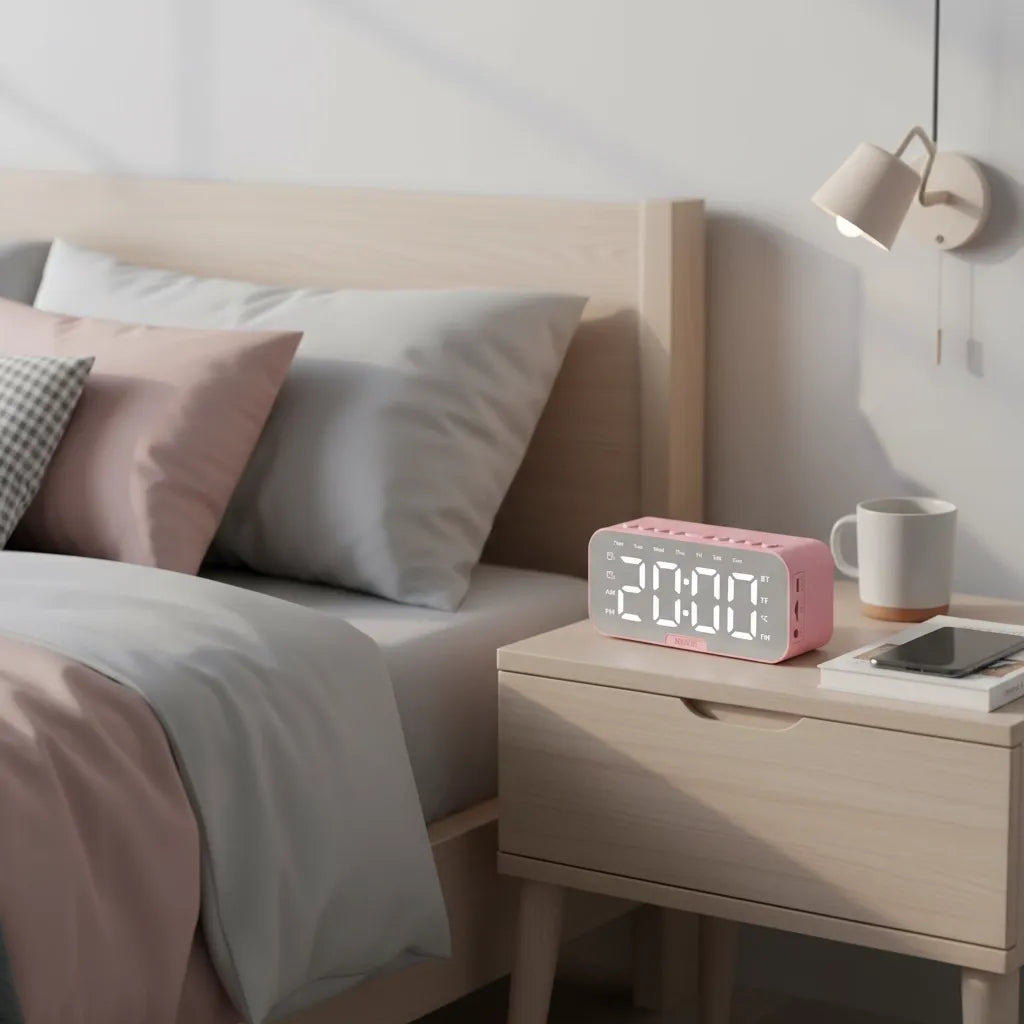 Réveil Connecté Rose Avec Haut-Parleur