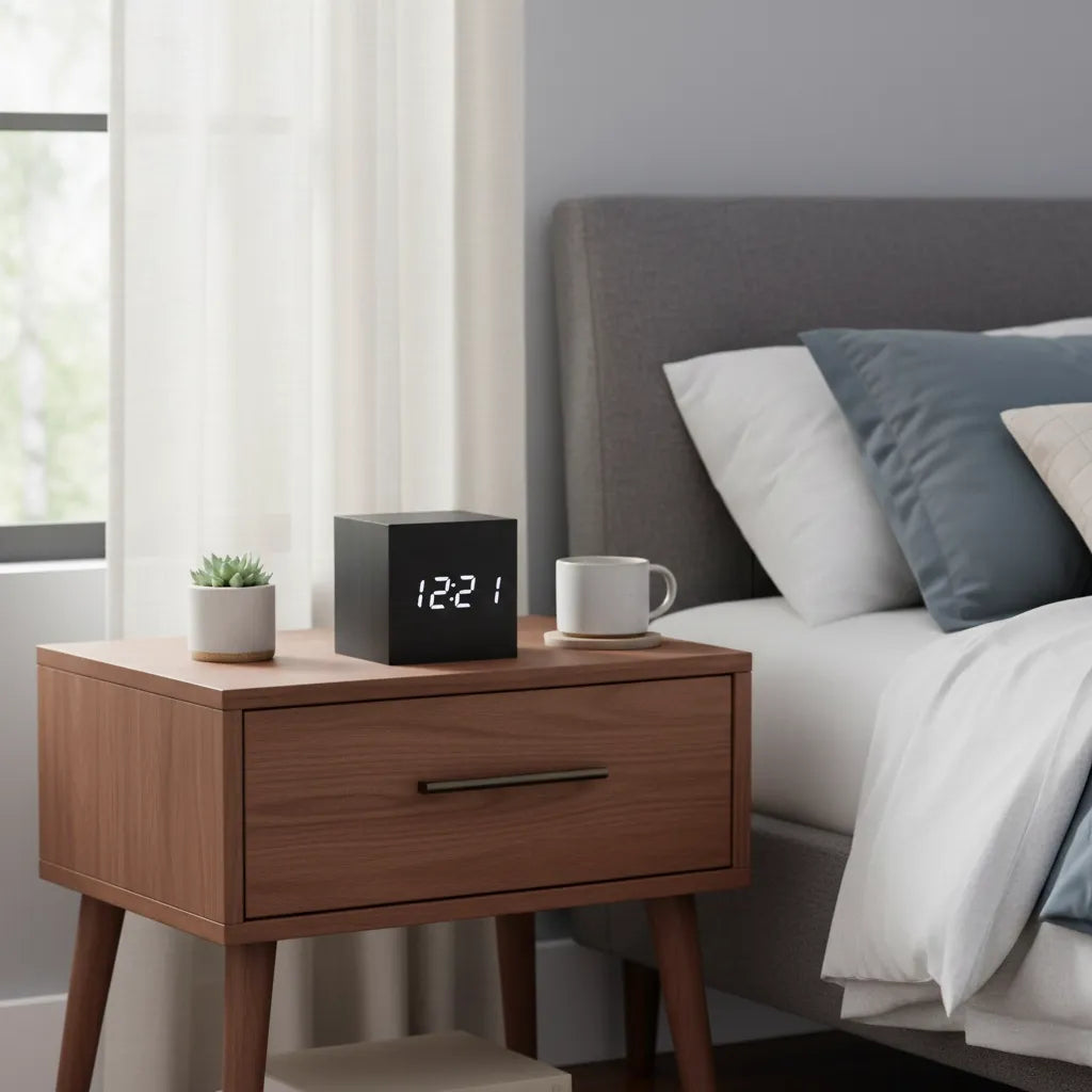 Réveil Cube Design Noir en Bois