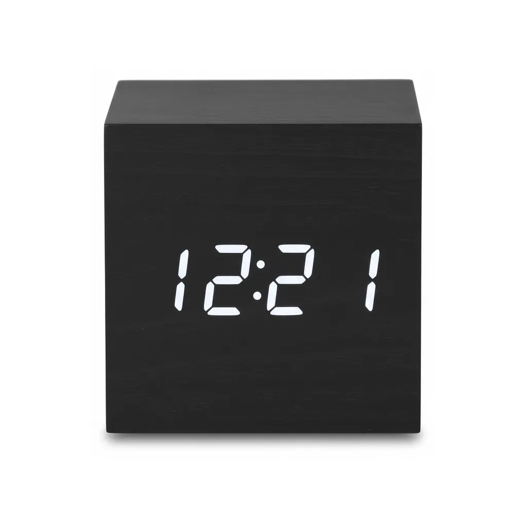 Réveil Cube Design Noir en Bois