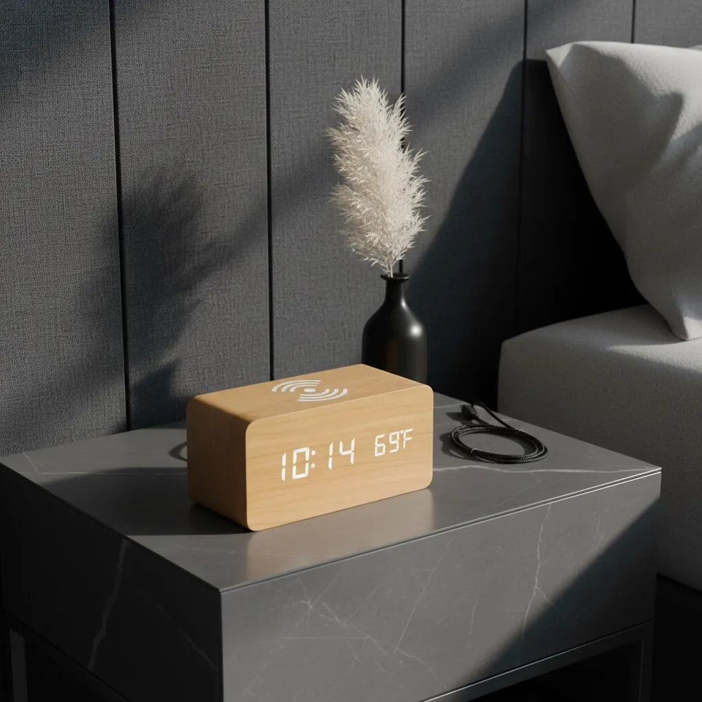Réveil en Bois avec Chargeur à Induction