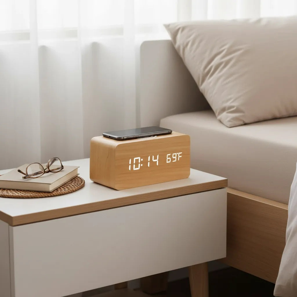 Réveil en Bois avec Chargeur à Induction
