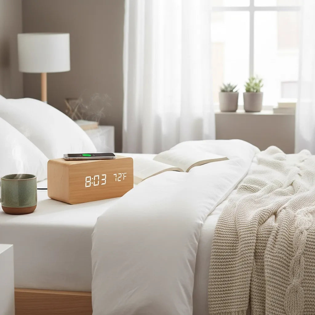 Réveil en Bois avec Chargeur à Induction