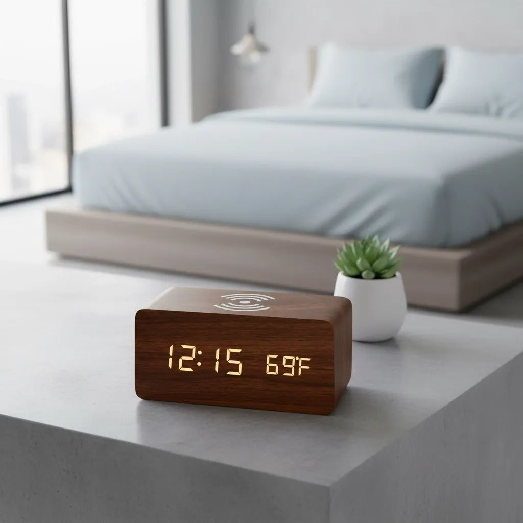 Réveil en Bois avec Chargeur à Induction