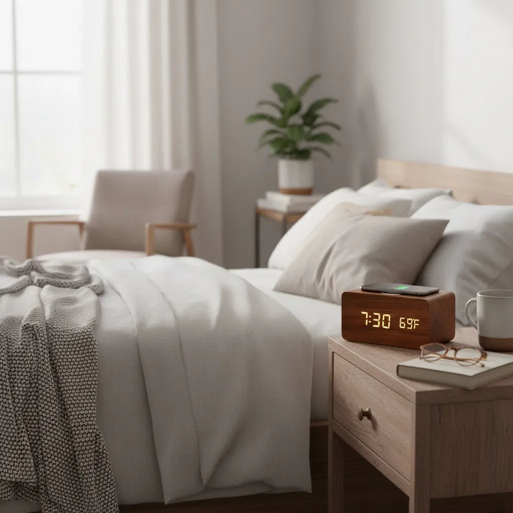 Réveil en Bois avec Chargeur à Induction