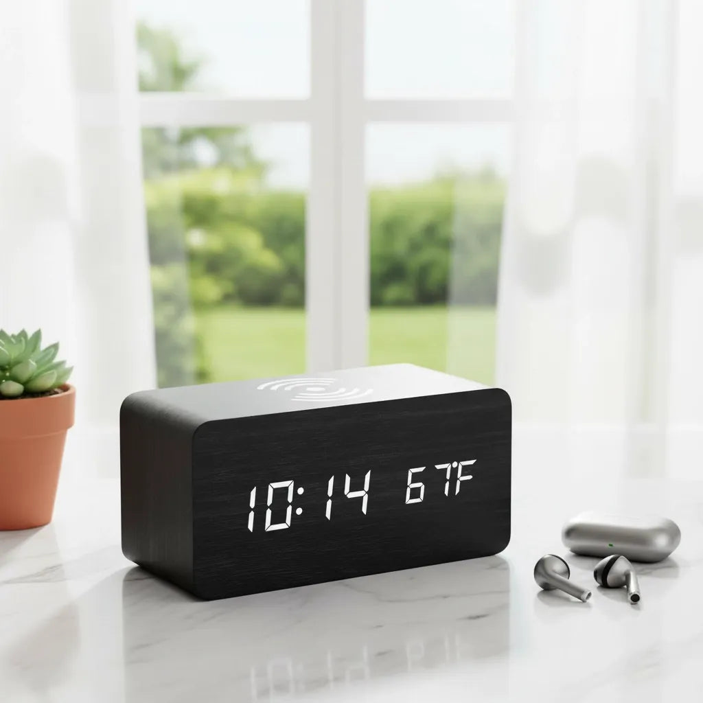 Réveil en Bois avec Chargeur à Induction