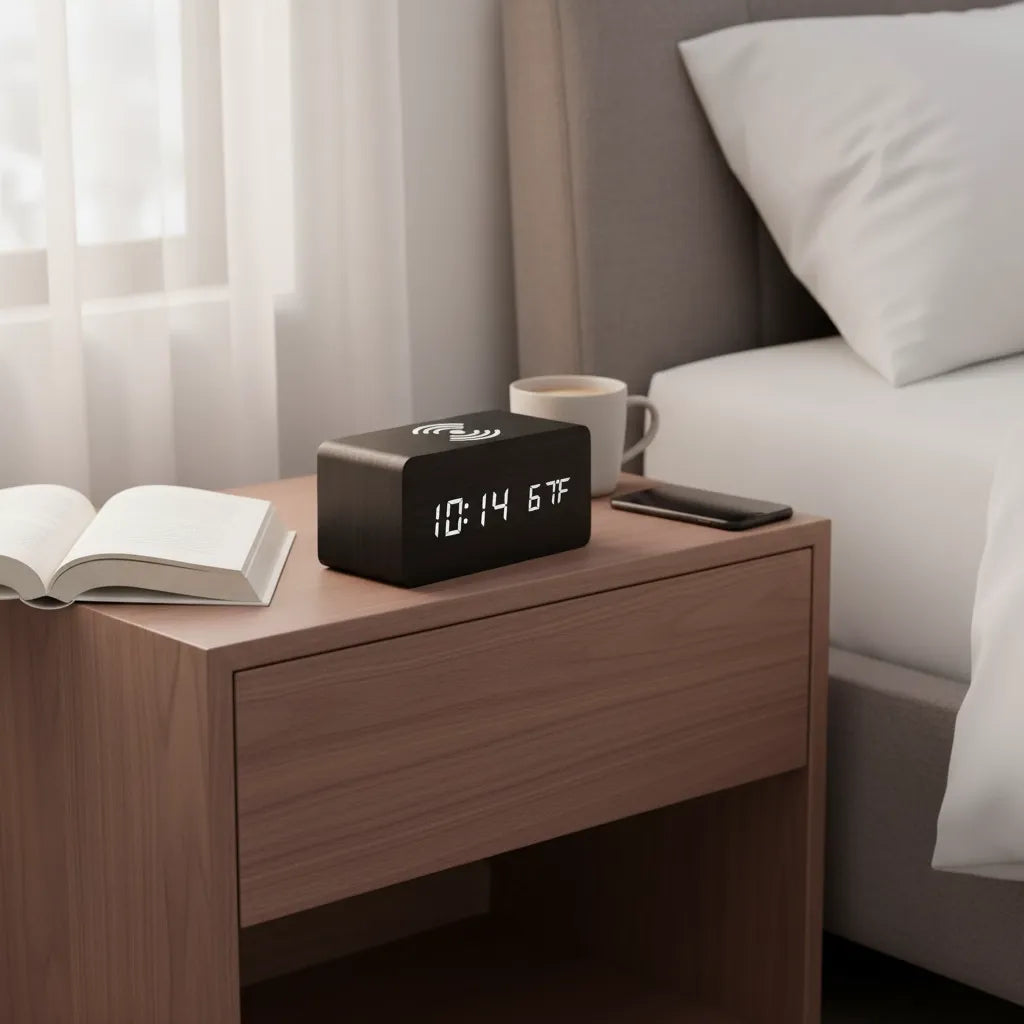 Réveil en Bois avec Chargeur à Induction