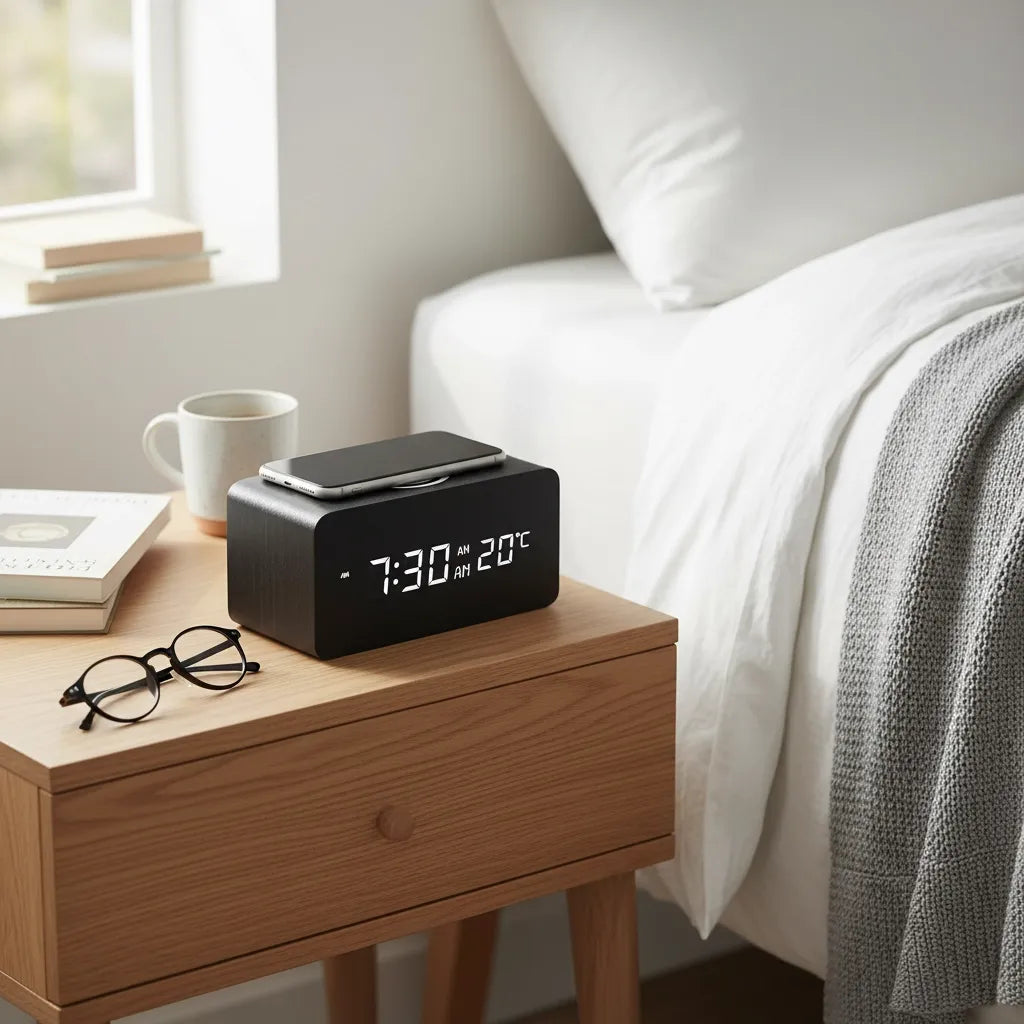 Réveil en Bois avec Chargeur à Induction