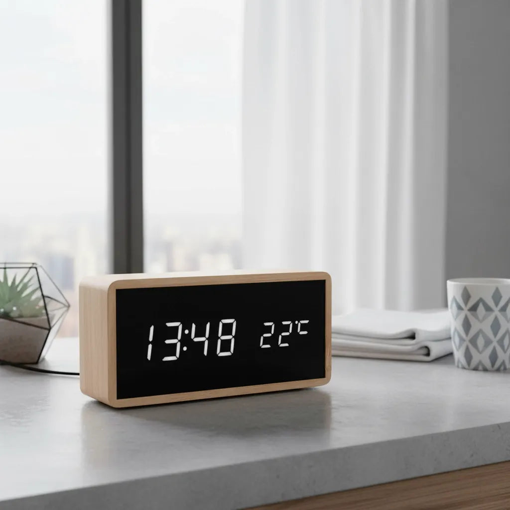 Réveil en Bois Élégant Affichage Température