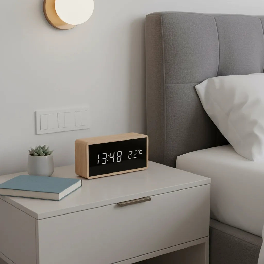 Réveil en Bois Élégant Affichage Température