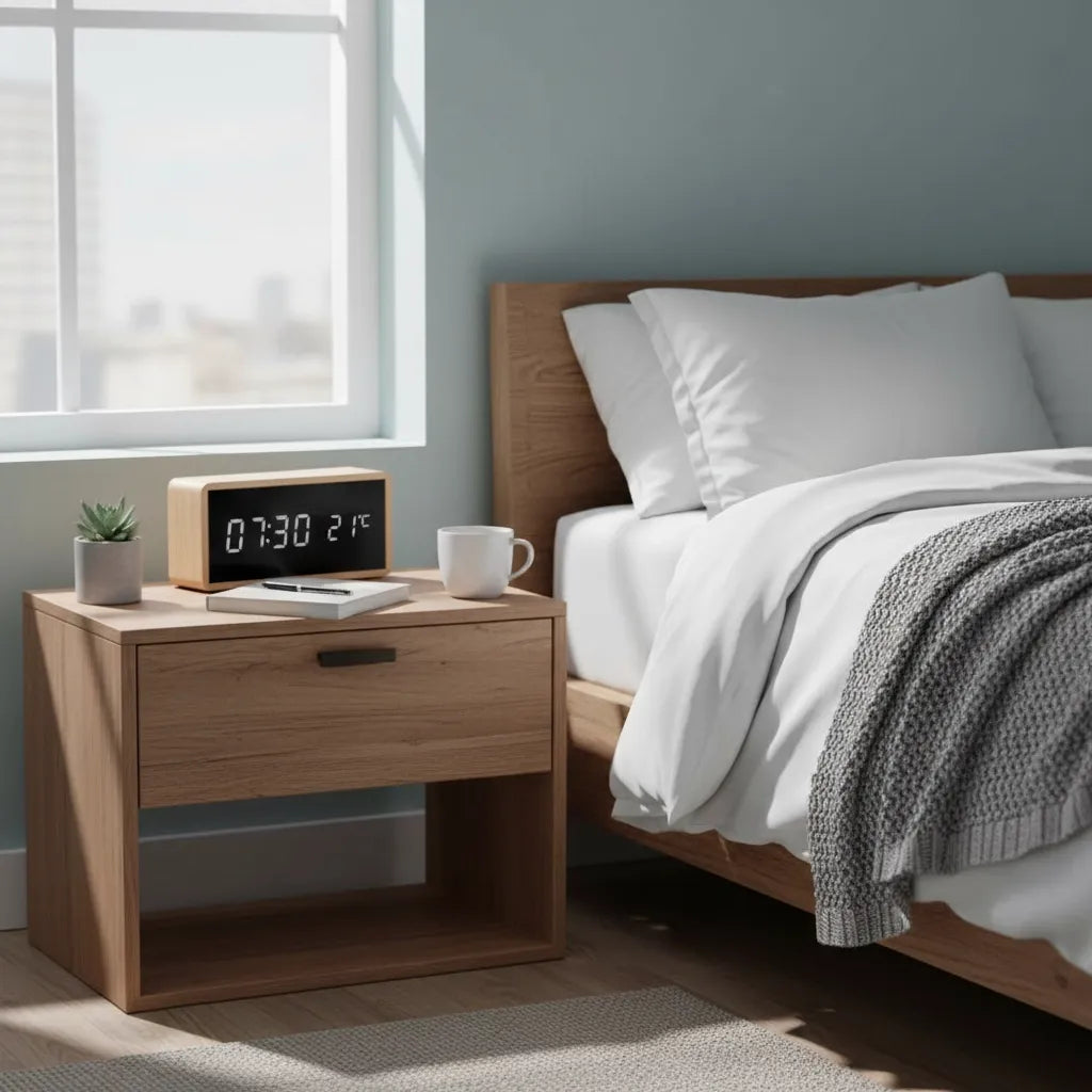 Réveil en Bois Élégant Affichage Température