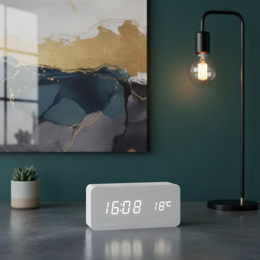 Réveil LED en Bois Blanc