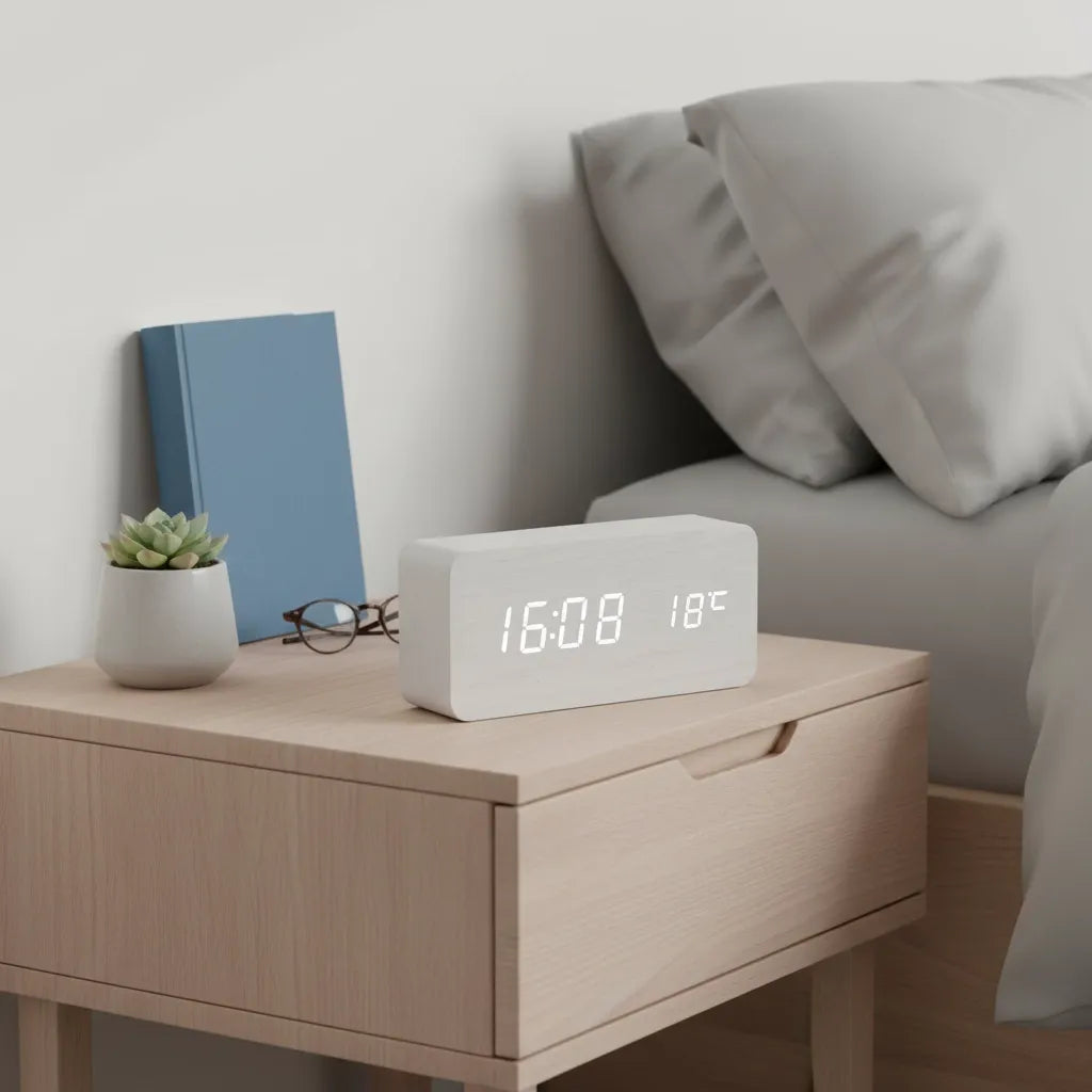 Réveil LED en Bois Blanc