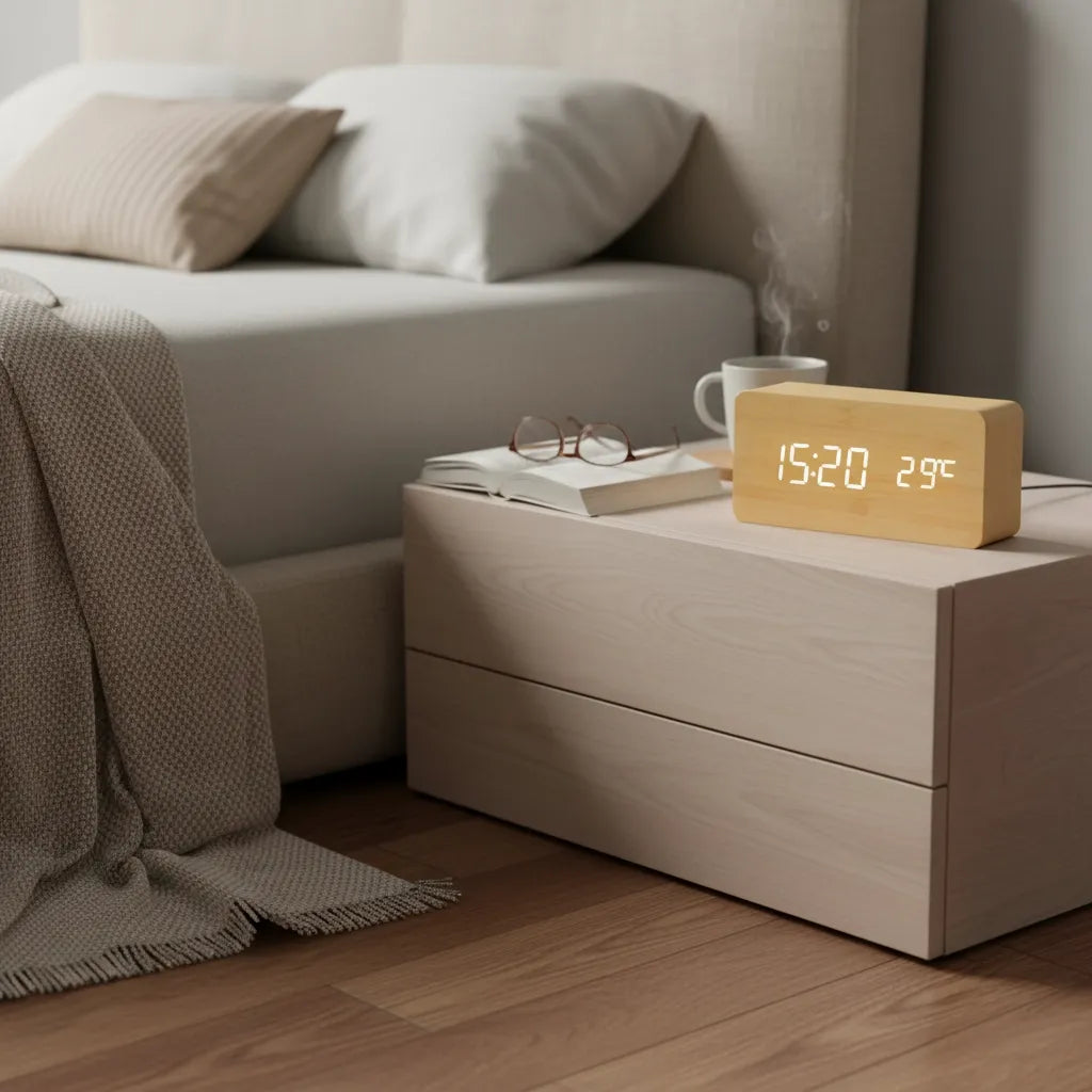 Réveil LED en Bois Naturel
