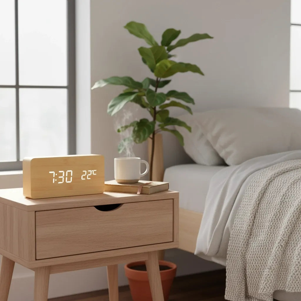 Réveil LED en Bois Naturel