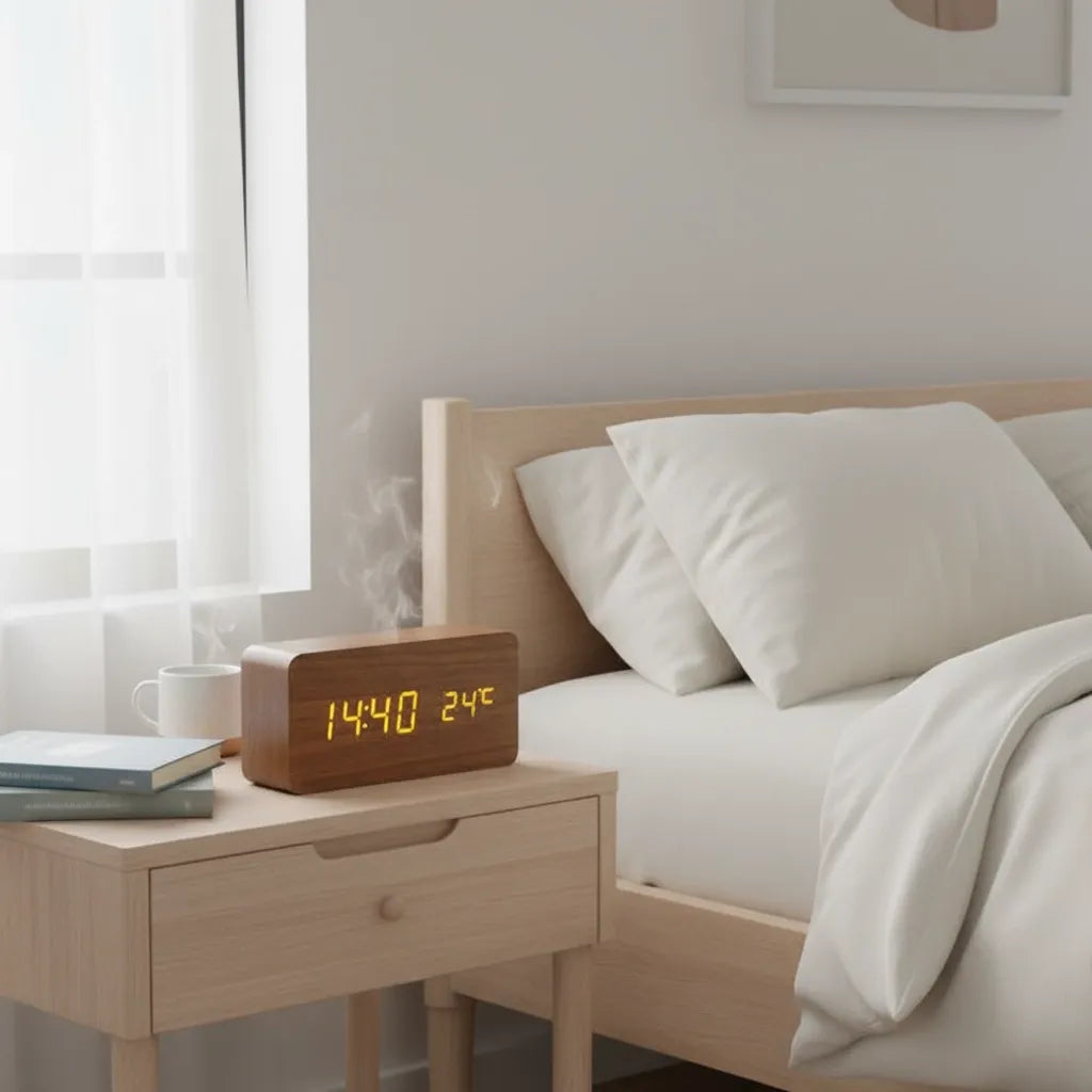 Réveil LED en Bois Naturel