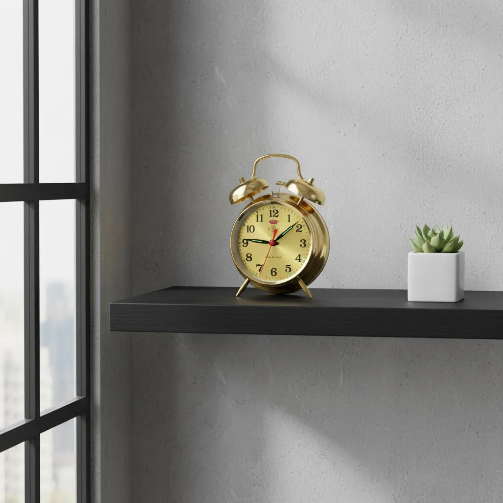 Réveil Mécanique Doré Vintage Métal