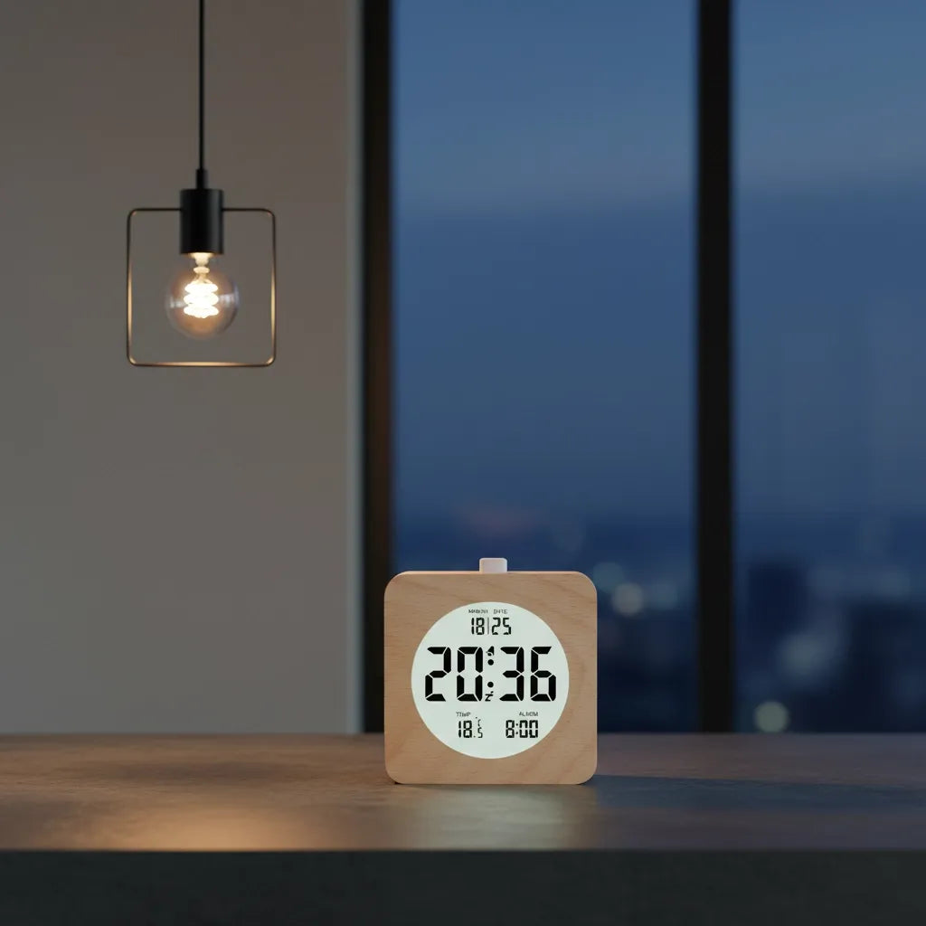 Réveil Numérique en Bois Élégant