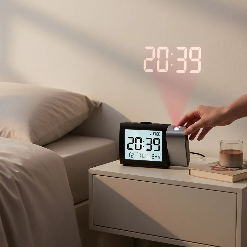 Réveil Projecteur à Piles Noir