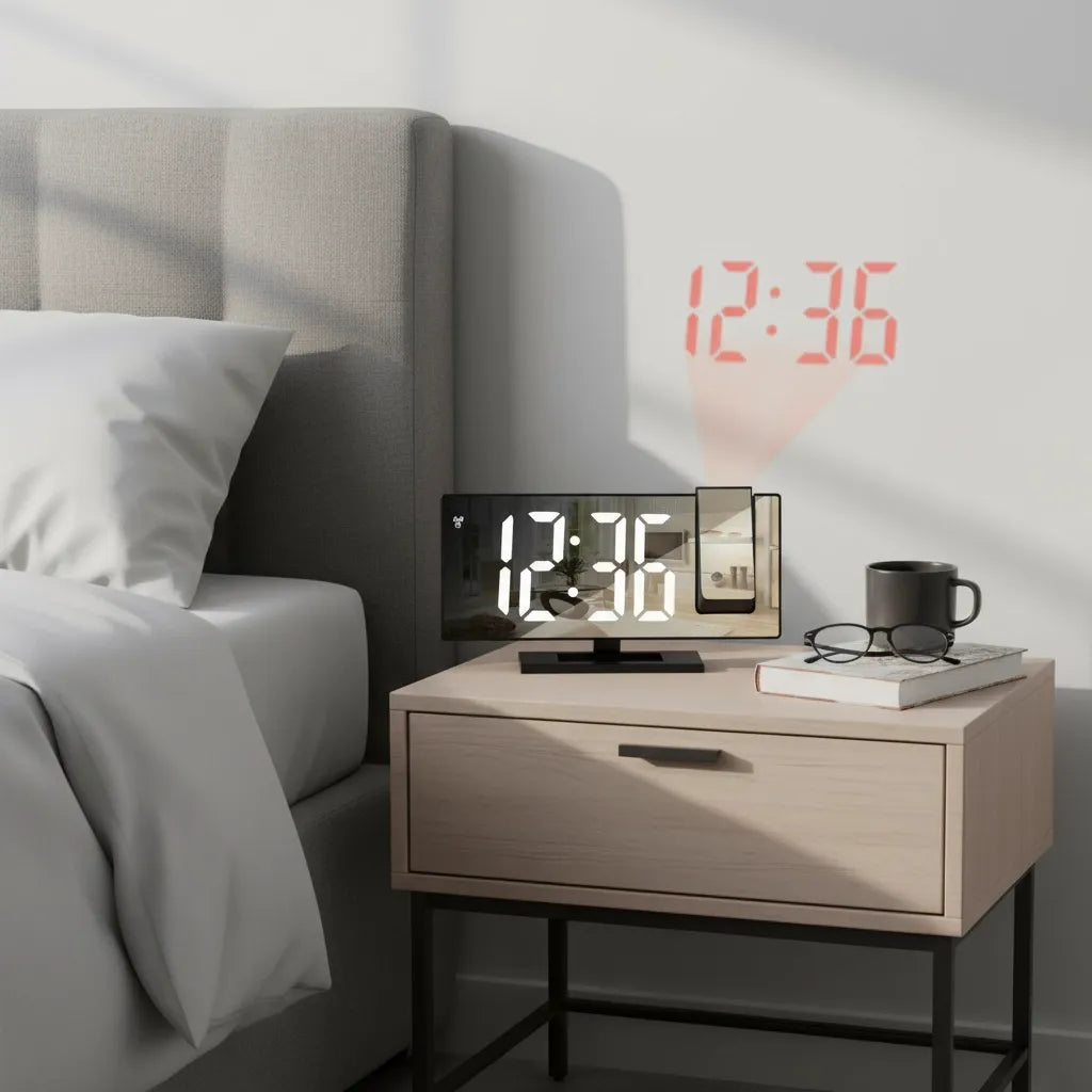 Réveil Projecteur Noir Écran Effet Miroir