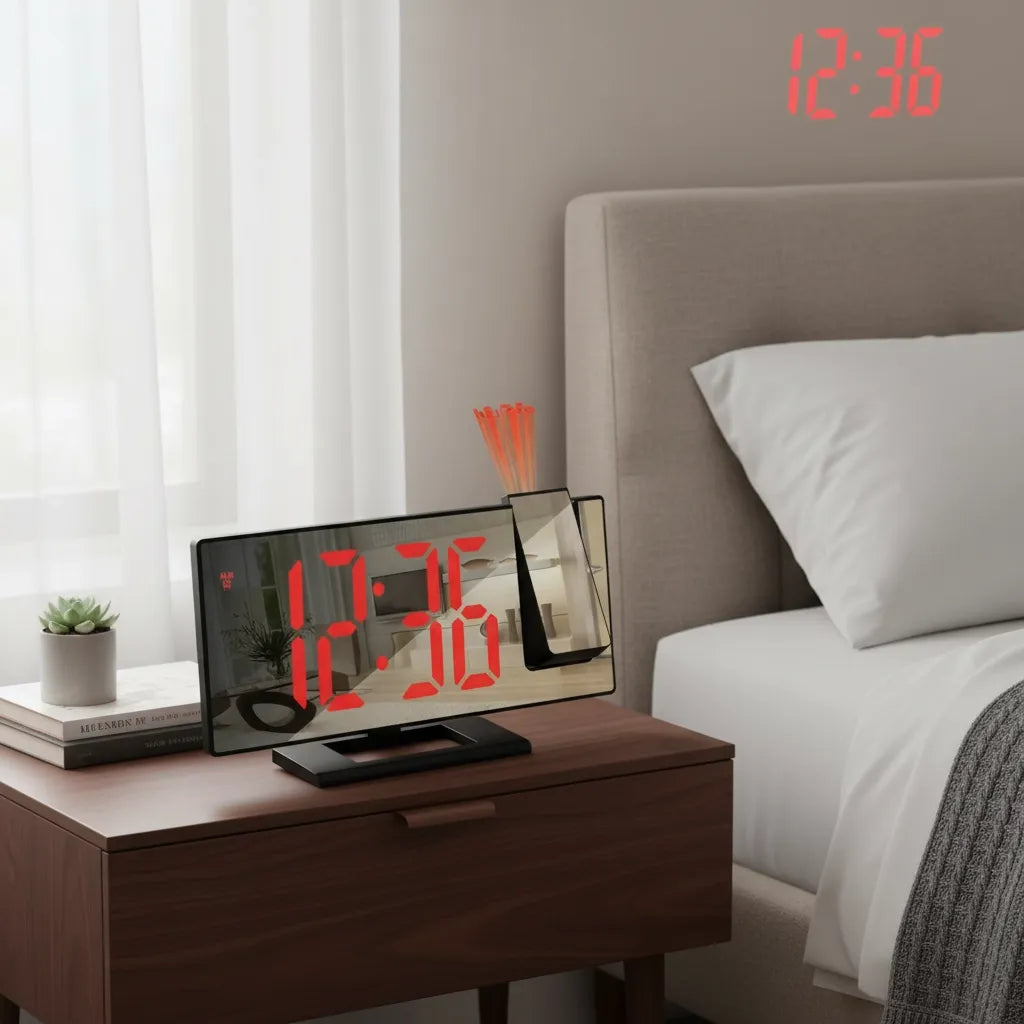 Réveil Projecteur Noir Écran Effet Miroir