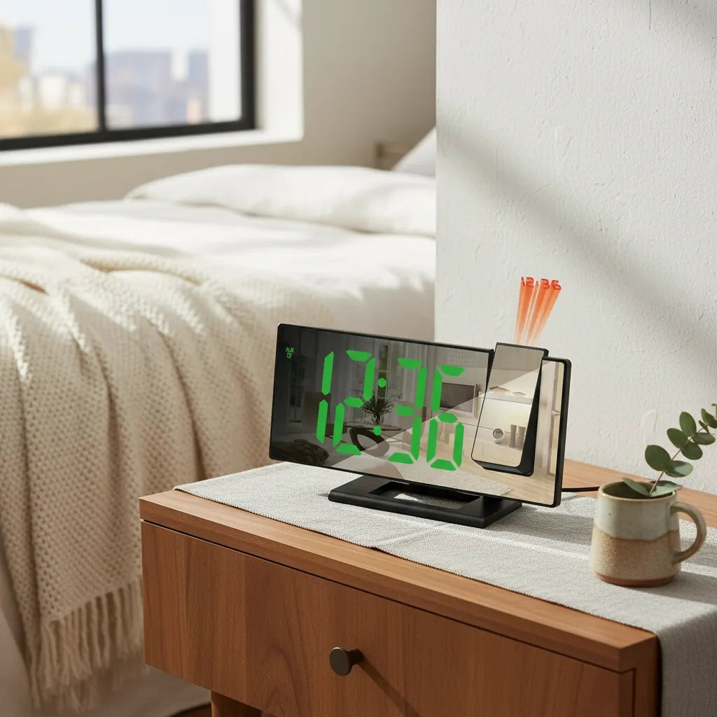 Réveil Projecteur Noir Écran Effet Miroir