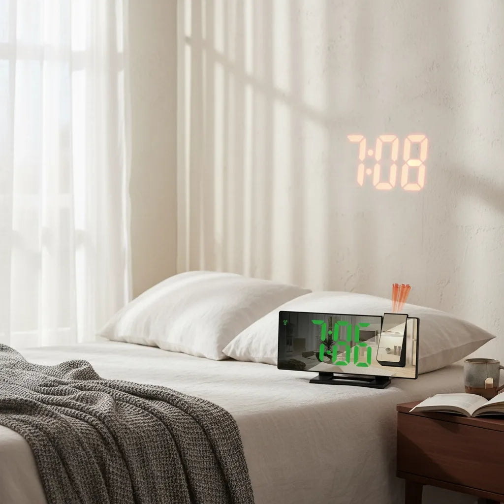 Réveil Projecteur Noir Écran Effet Miroir