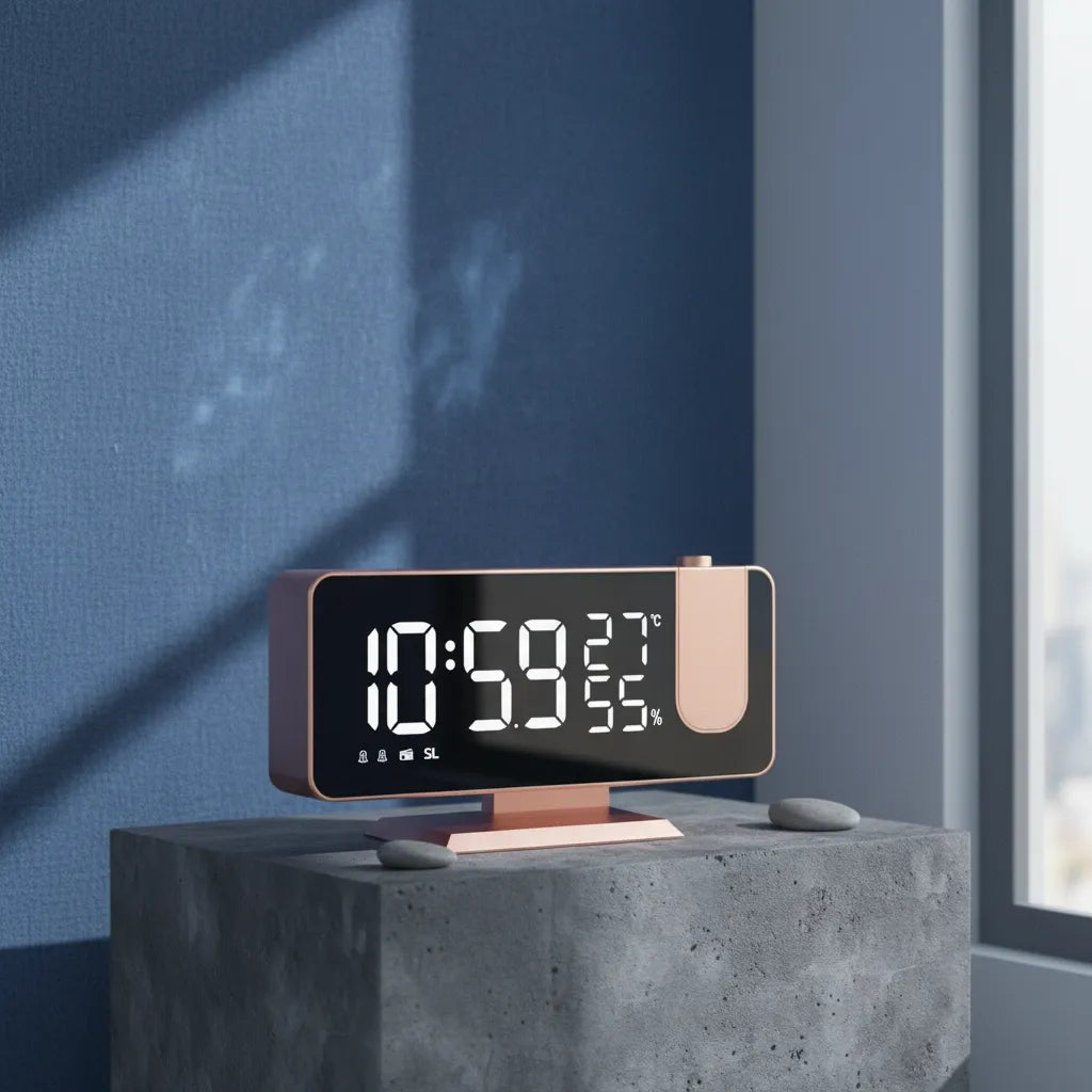 Réveil Projecteur Rose Gold avec Écran LED