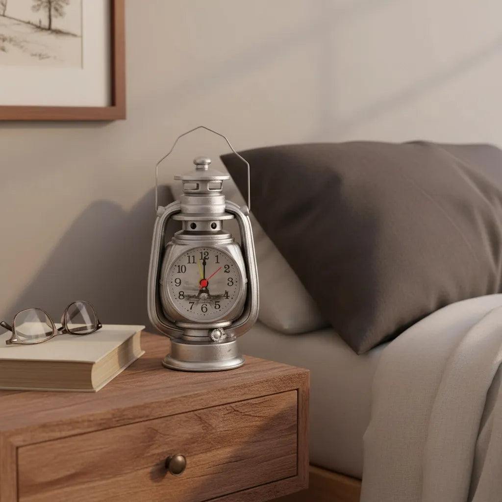 Réveil Vintage en Métal Lampe à Huile Élégant