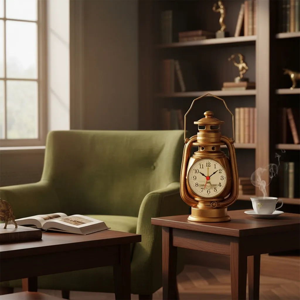 Réveil Vintage en Métal Lampe à Huile Élégant
