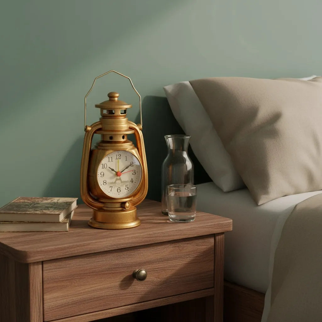 Réveil Vintage en Métal Lampe à Huile Élégant